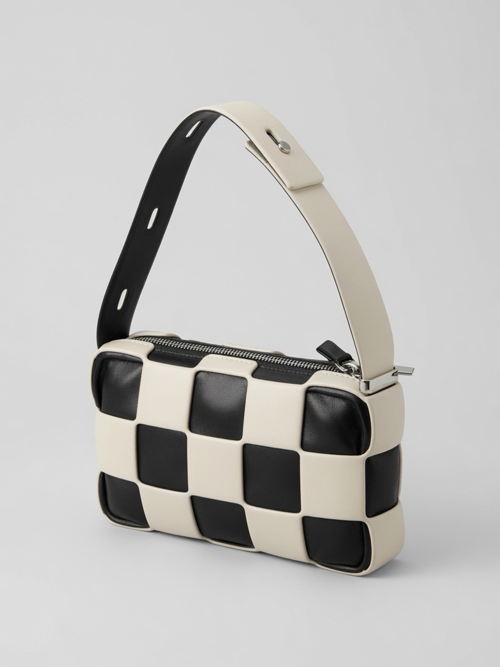 Patrizia Luca Black and Cream Checker Shoulder Bag